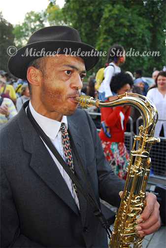 Jazz musician outside the  Royal Albert Hall