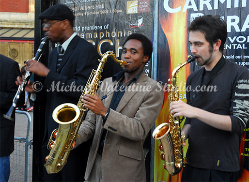Jazz band outside the  Royal Albert Hall